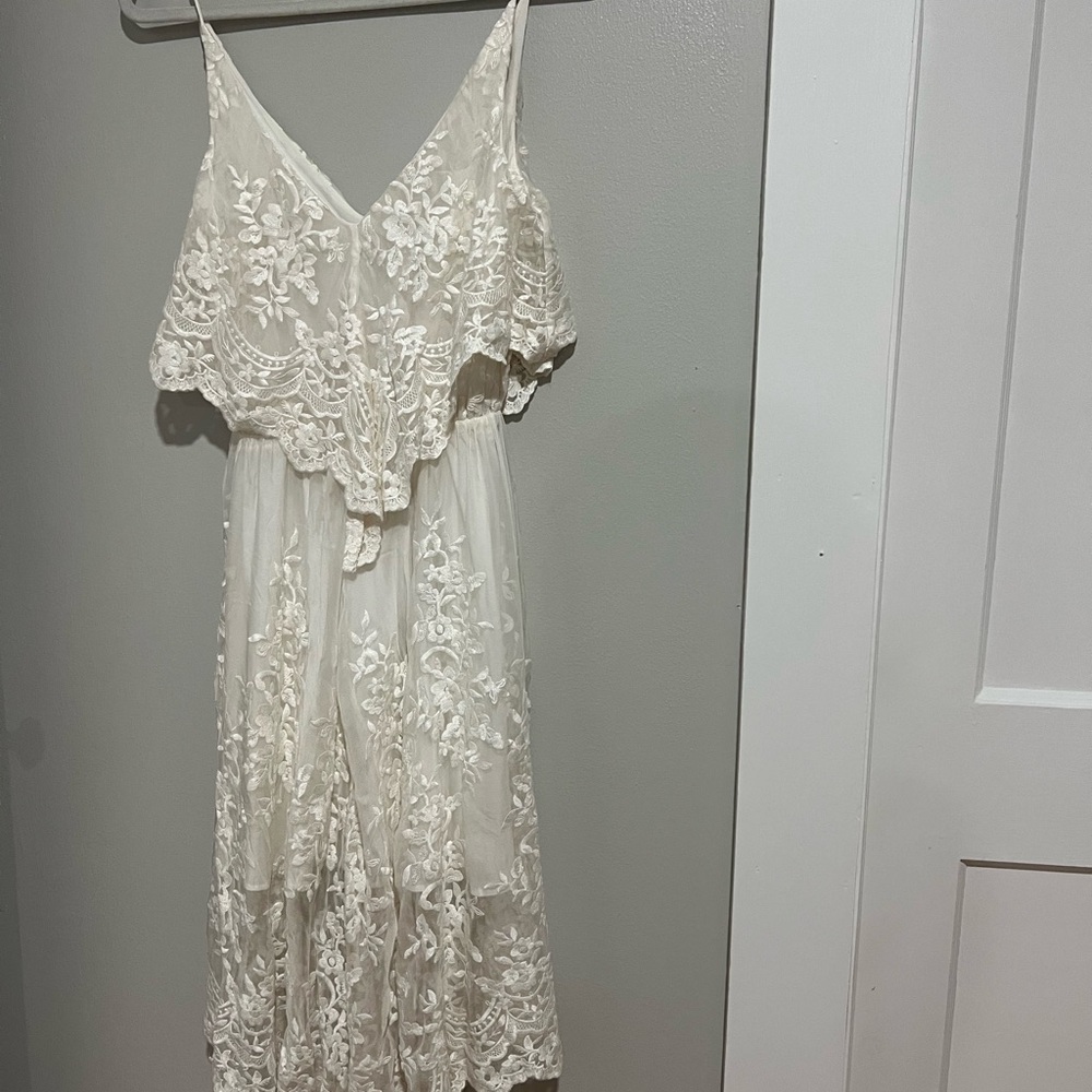 Zimmermann Cream Lace Midi Dress with Floral Embroidery
